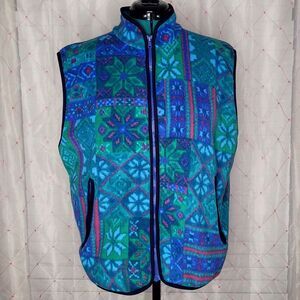 Vtg Colmar Fair Isle Nordic Fleece Blue Vest‎ Size 2 Large
